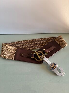 New Fossil Brand Macrame Stretch Waist Belt Leather & Jute - M